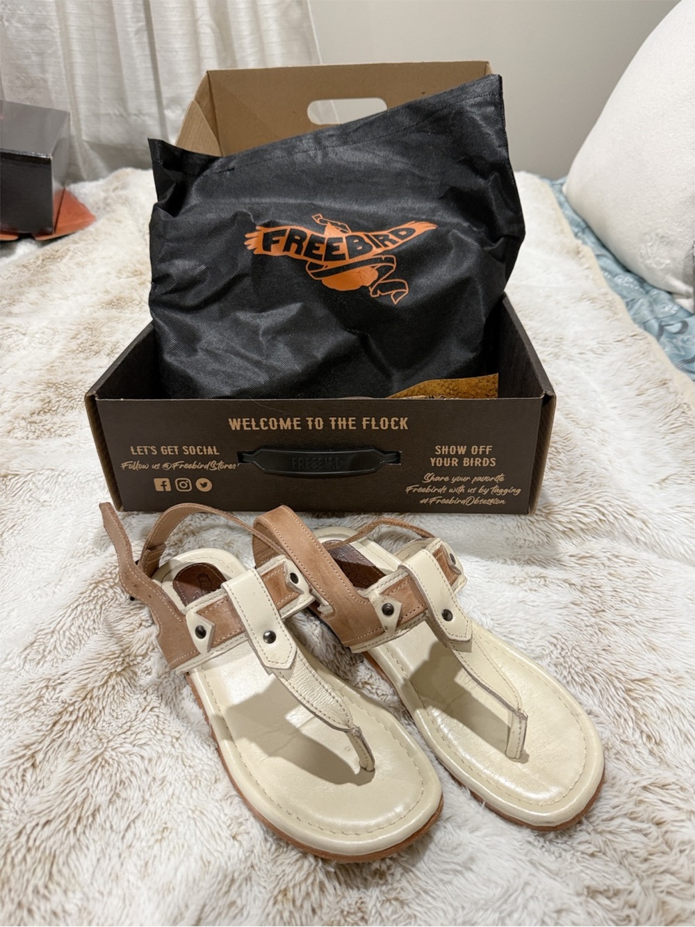 Freebird Sorrento Bone Multi Leather Sandals Size 8 Box & Shoe Bag